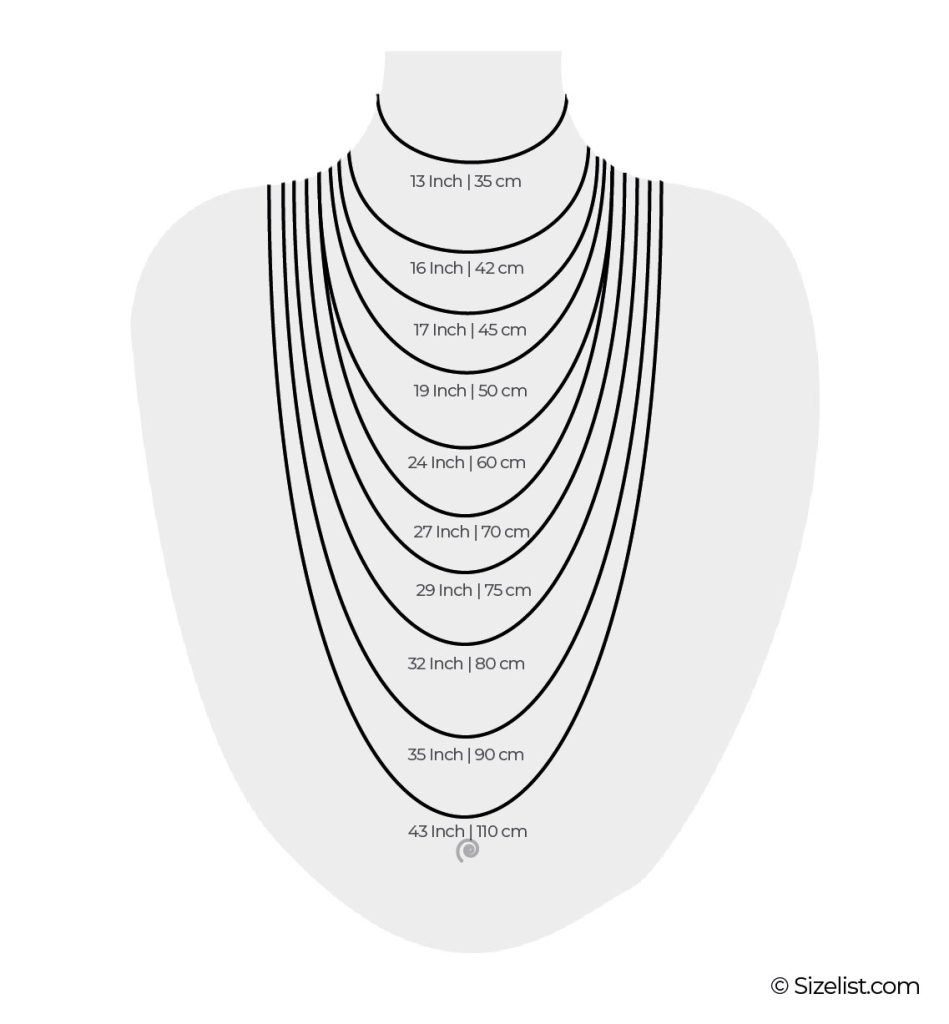 Necklace size chart inches cm for men women length types