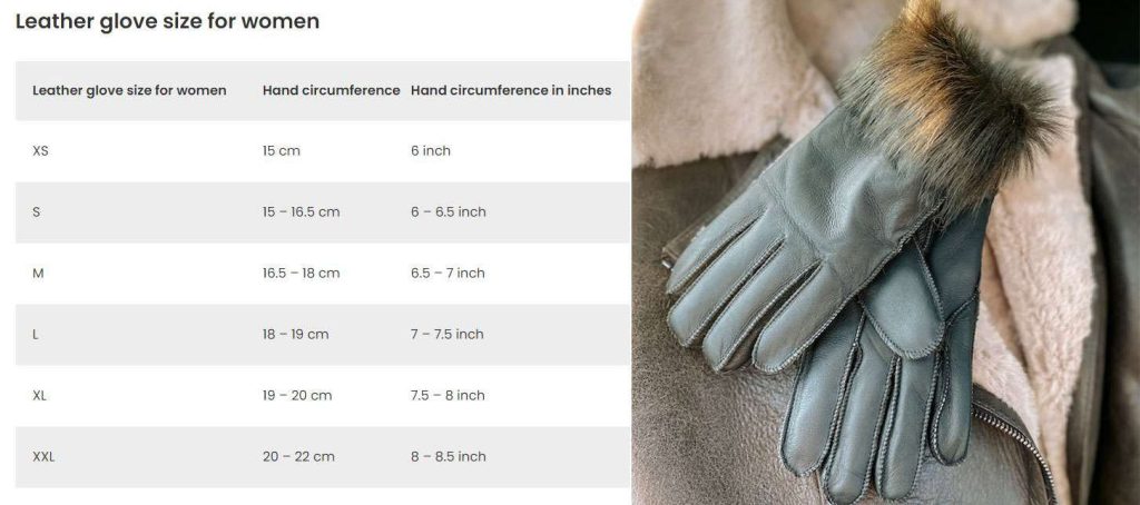 leather glove size women cm inches chart