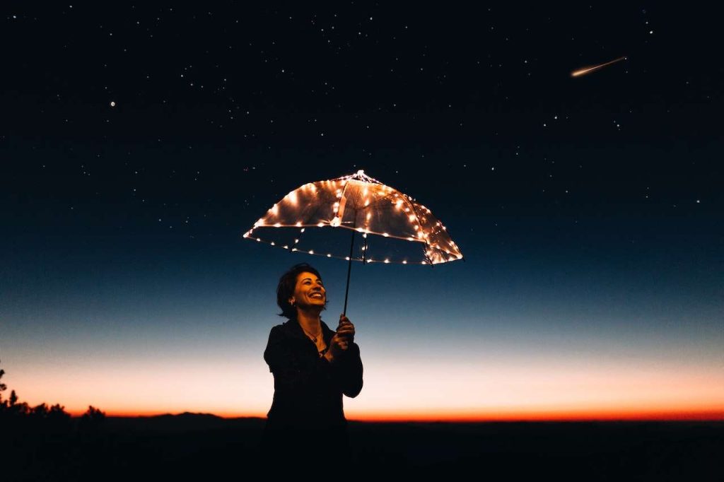 transparent umbrella wedding with lights